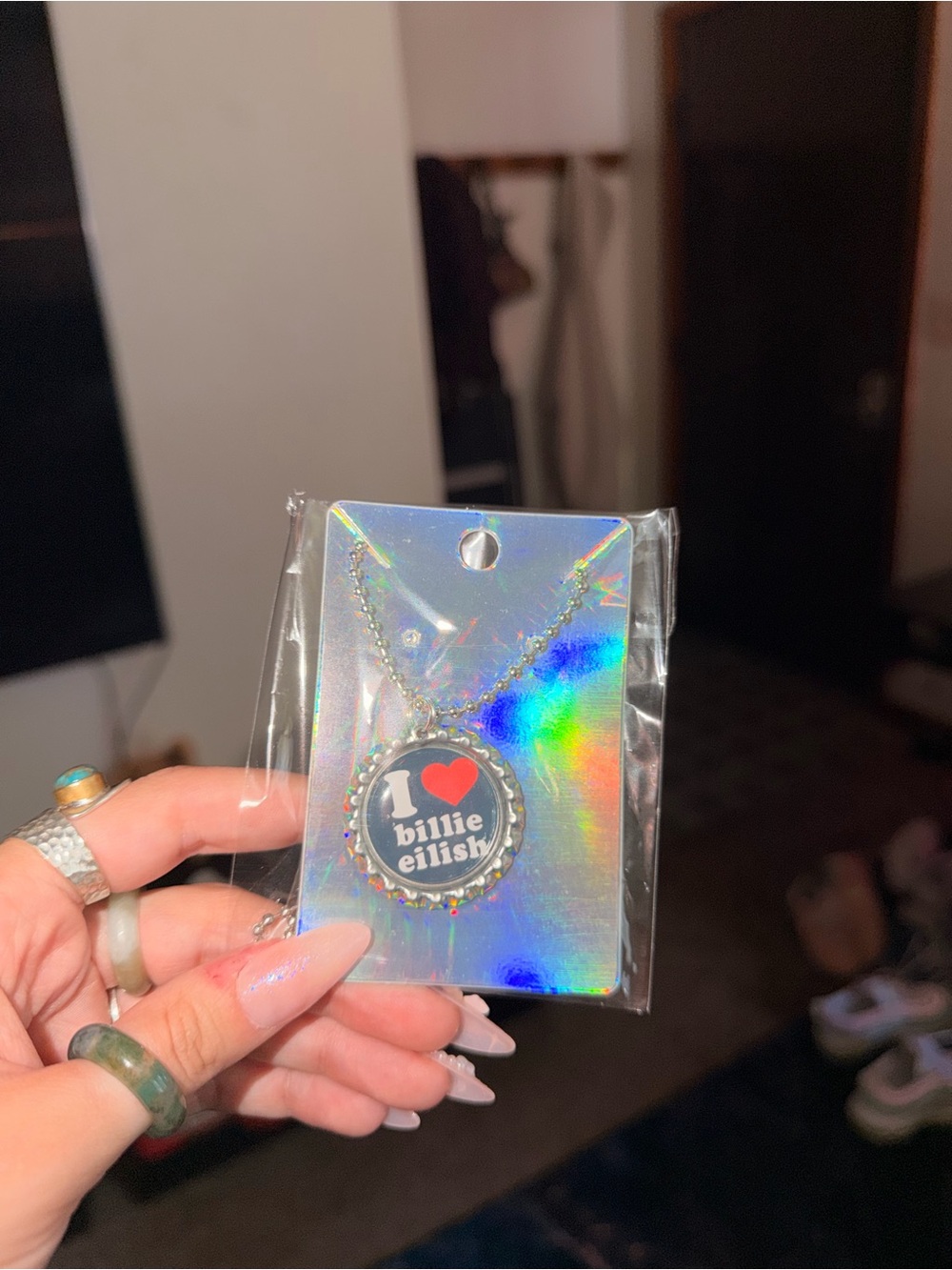 I Love Billie Eilish Silver Bottle Cap Necklace - Silver